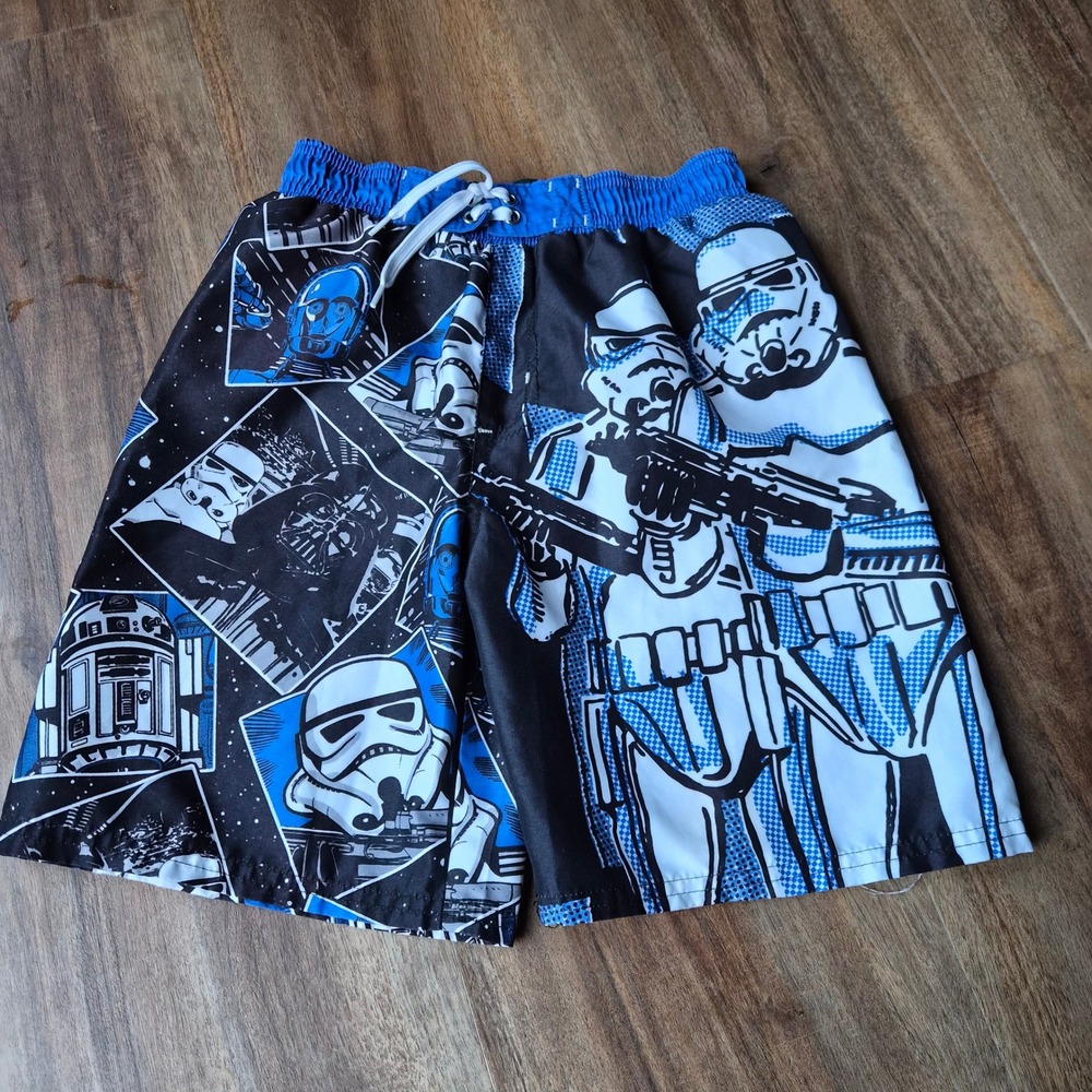 Star Wars Boys Swim Trunks Darth Vader Stormtrooper Blue Black Board Shorts Y2K